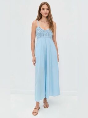 Playa Lucilla Light Blue Crochet Bodice Maxi Dress, size Small